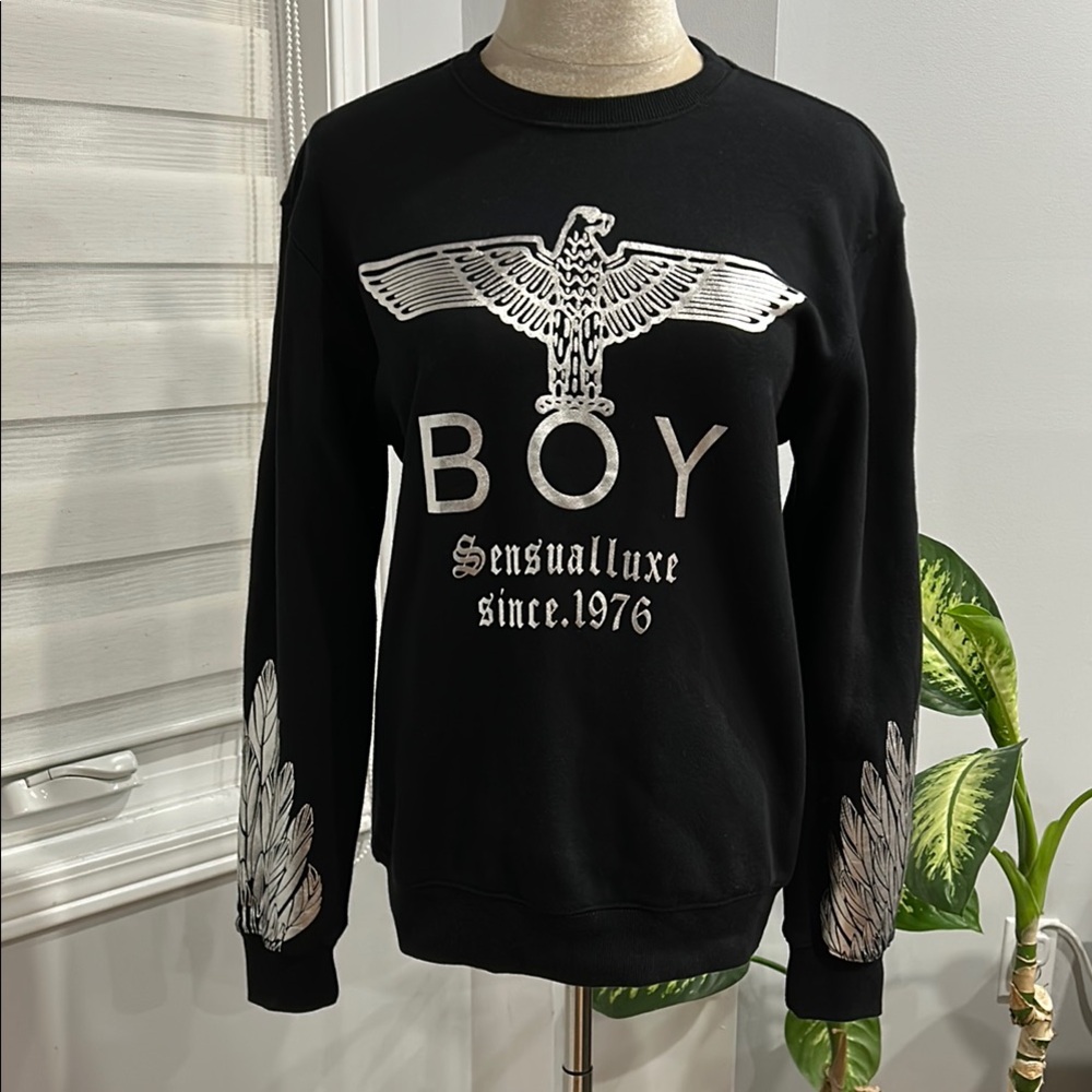 Black and Silver Crewneck Sweater with Graphic